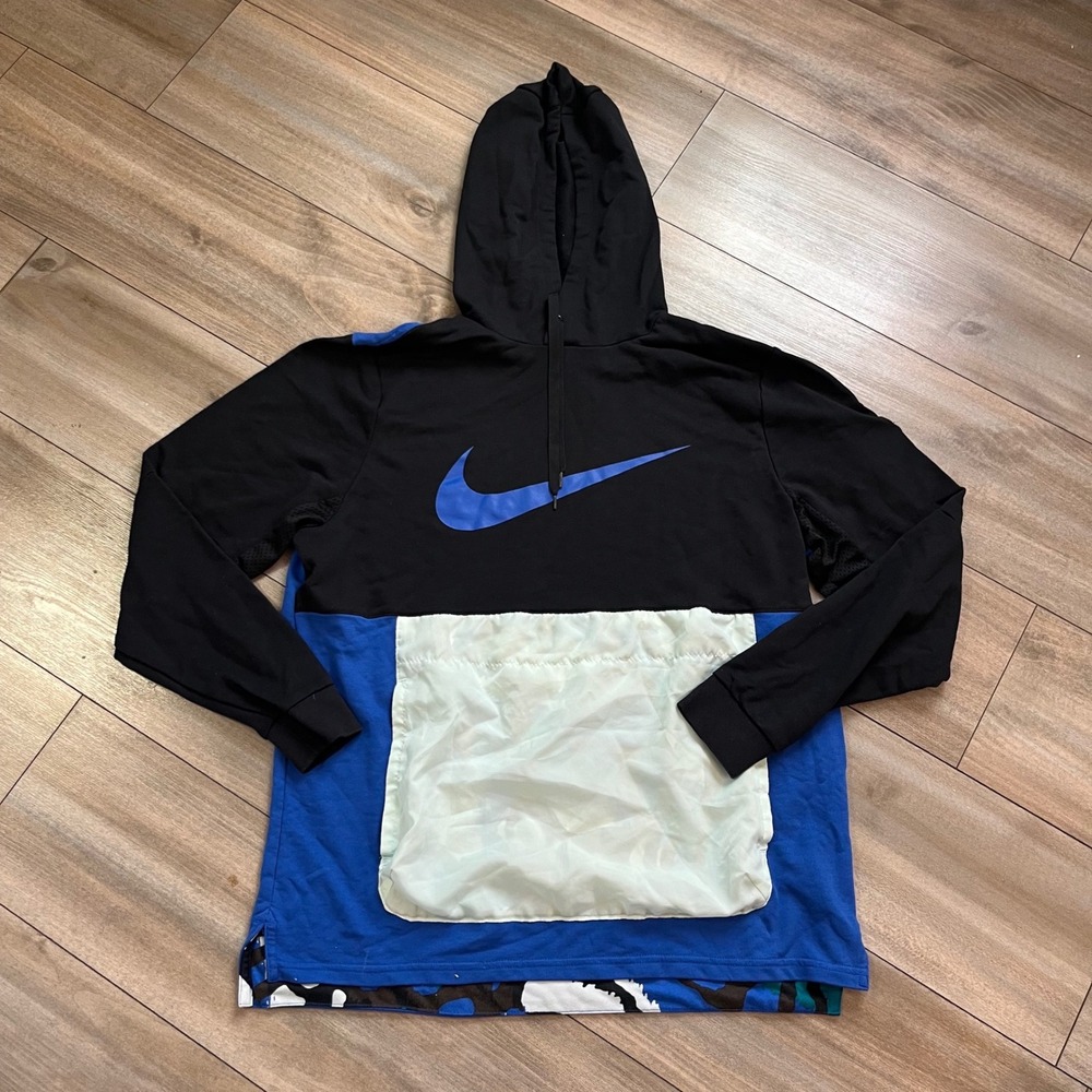 Nike Mens Dri-Fit Colorblock Swoosh Hoodie Black Blue Large